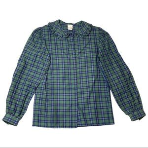 Vintage | Manor House Christmas Holiday Tartan Plaid Frill Collar Button Up